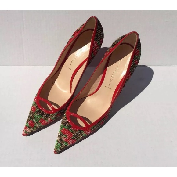 Casadei (Size 7.5 B) Red Green Satin Heel Pump EUC - Picture 2 of 7
